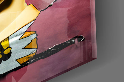 Gold Face Statue Pink Torn Poster Glass Wall Art