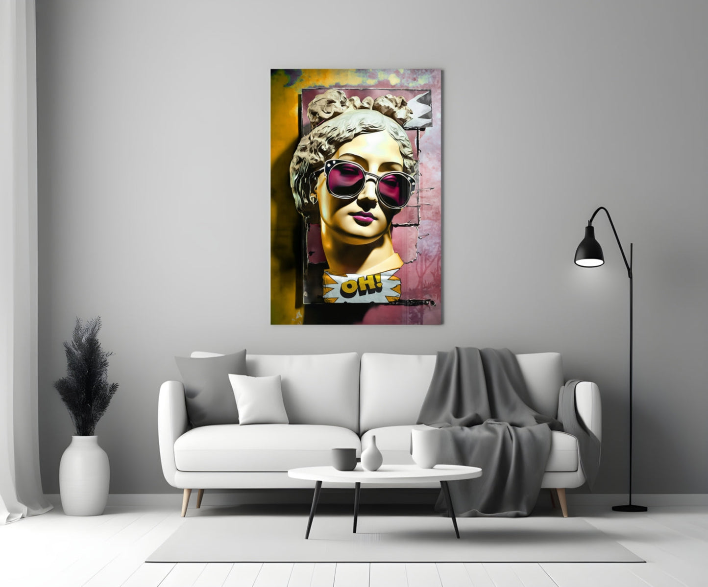 Gold Face Statue Pink Torn Poster Glass Wall Art