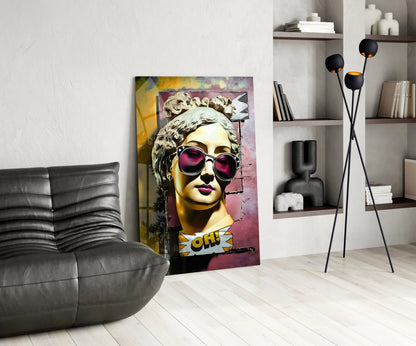 Gold Face Statue Pink Torn Poster Glass Wall Art