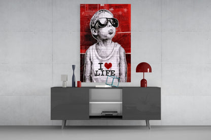 Red Wall Sunglasses Boy Glass Wall Art