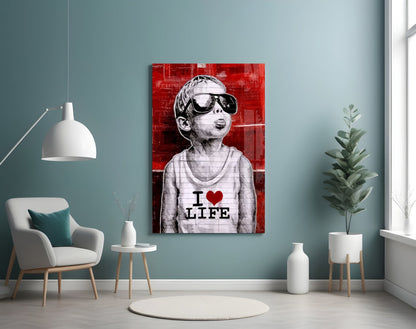 Red Wall Sunglasses Boy Glass Wall Art