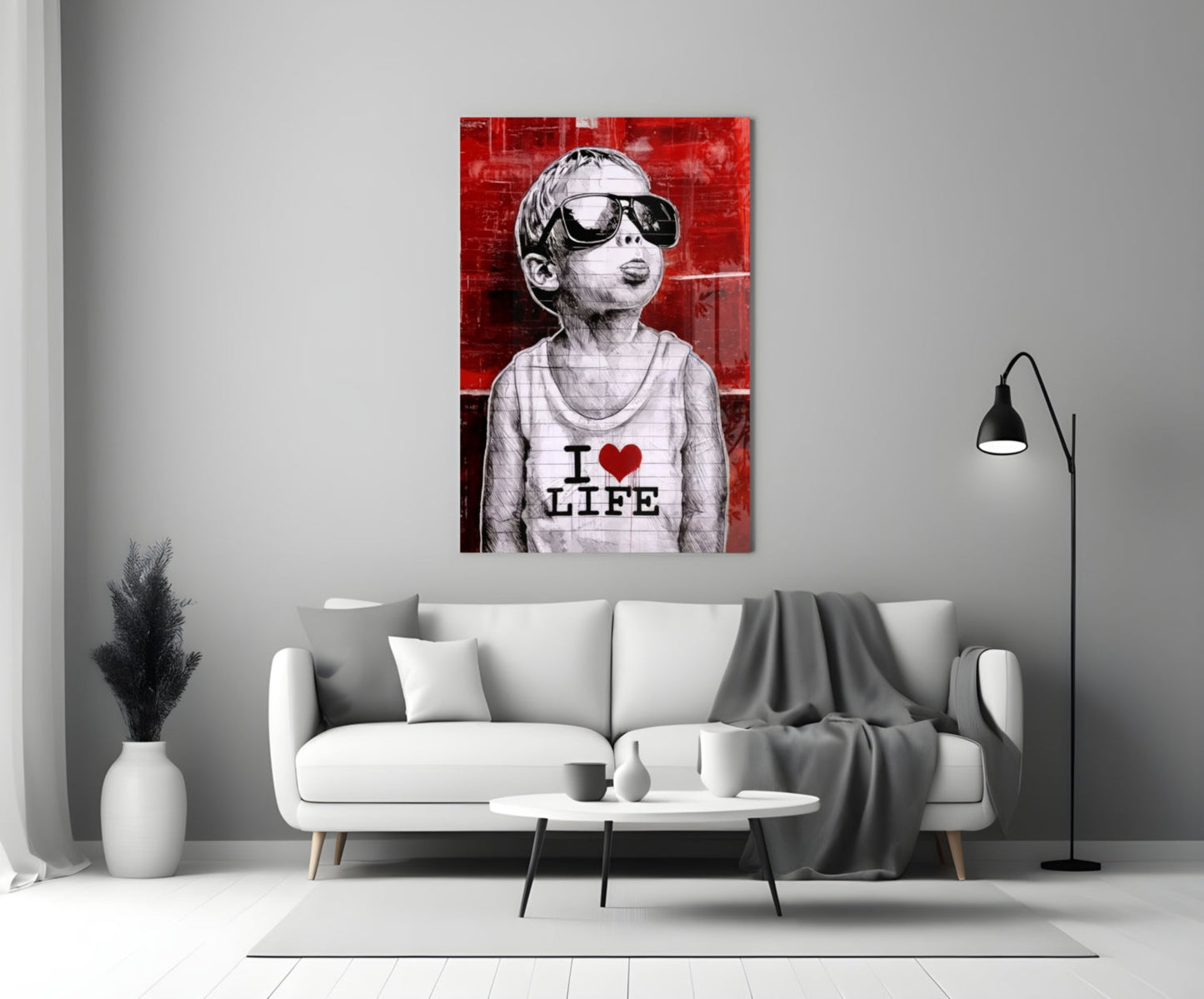 Red Wall Sunglasses Boy Glass Wall Art