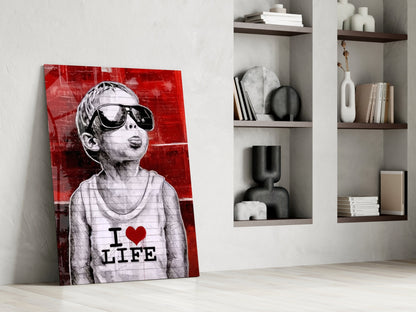 Red Wall Sunglasses Boy Glass Wall Art