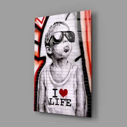 Red Graffiti Sunglasses Boy Glass Wall Art