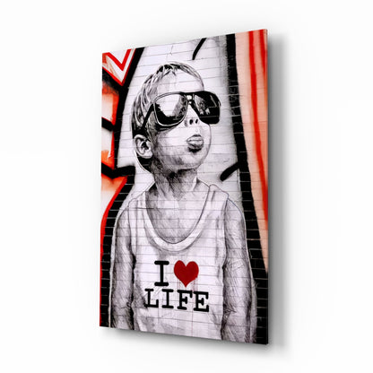 Red Graffiti Sunglasses Boy Glass Wall Art