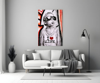 Red Graffiti Sunglasses Boy Glass Wall Art