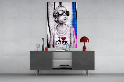 Neon Graffiti Sunglasses Boy Glass Wall Art