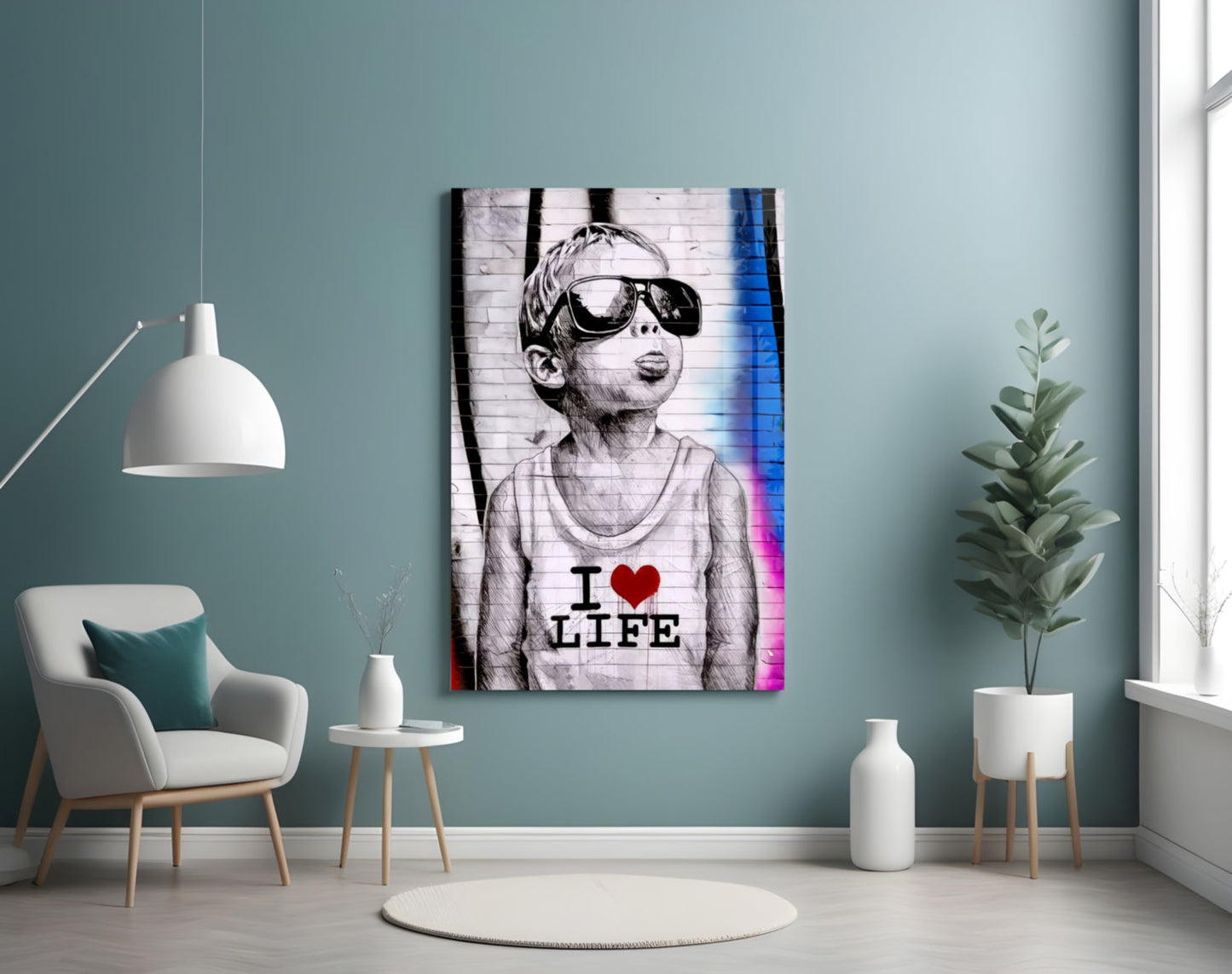 Neon Graffiti Sunglasses Boy Glass Wall Art