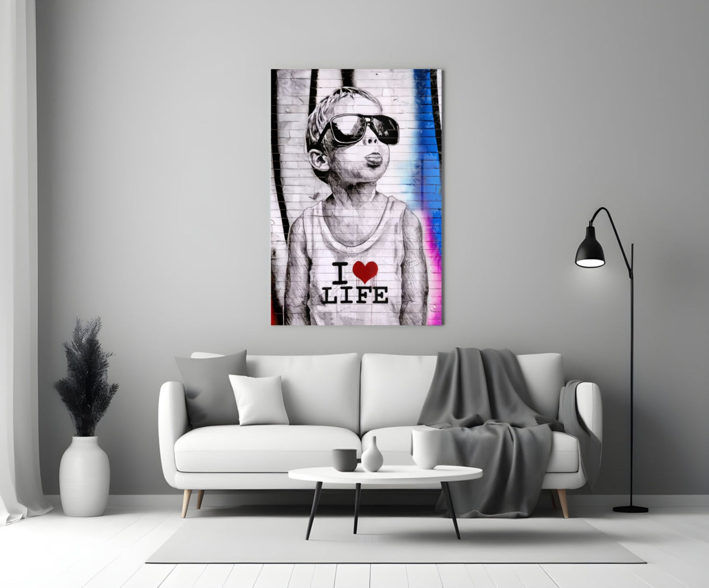 Neon Graffiti Sunglasses Boy Glass Wall Art