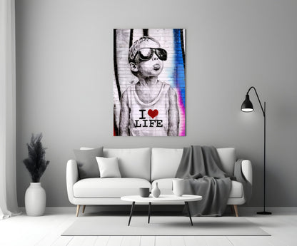 Neon Graffiti Sunglasses Boy Glass Wall Art