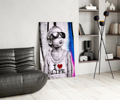 Neon Graffiti Sunglasses Boy Glass Wall Art
