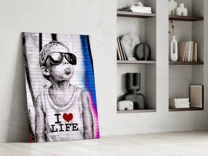 Neon Graffiti Sunglasses Boy Glass Wall Art