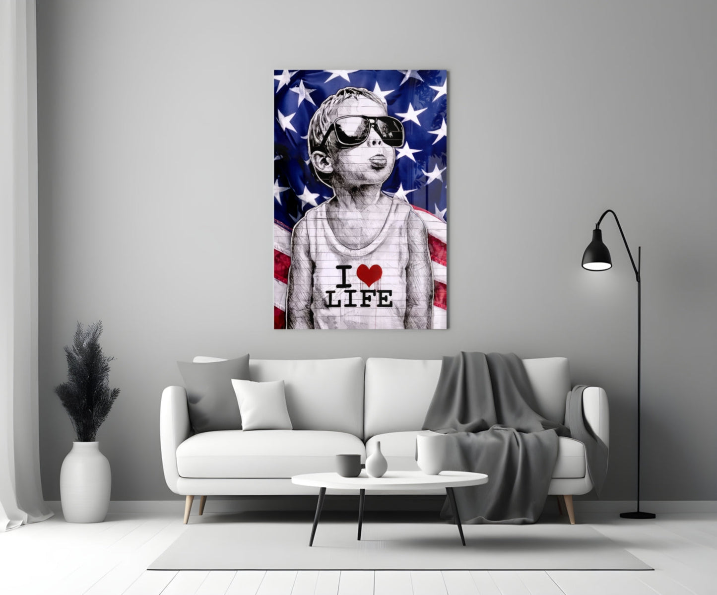 American Flag Sunglasses Boy Glass Wall Art