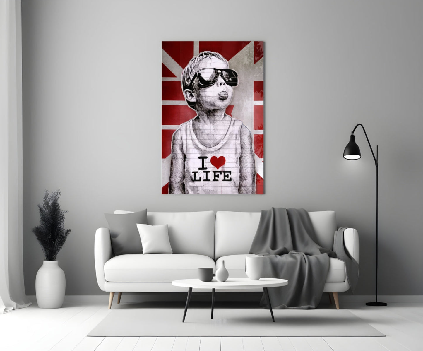 Red Union Jack Sunglasses Boy Glass Wall Art