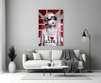 Red Union Jack Sunglasses Boy Glass Wall Art