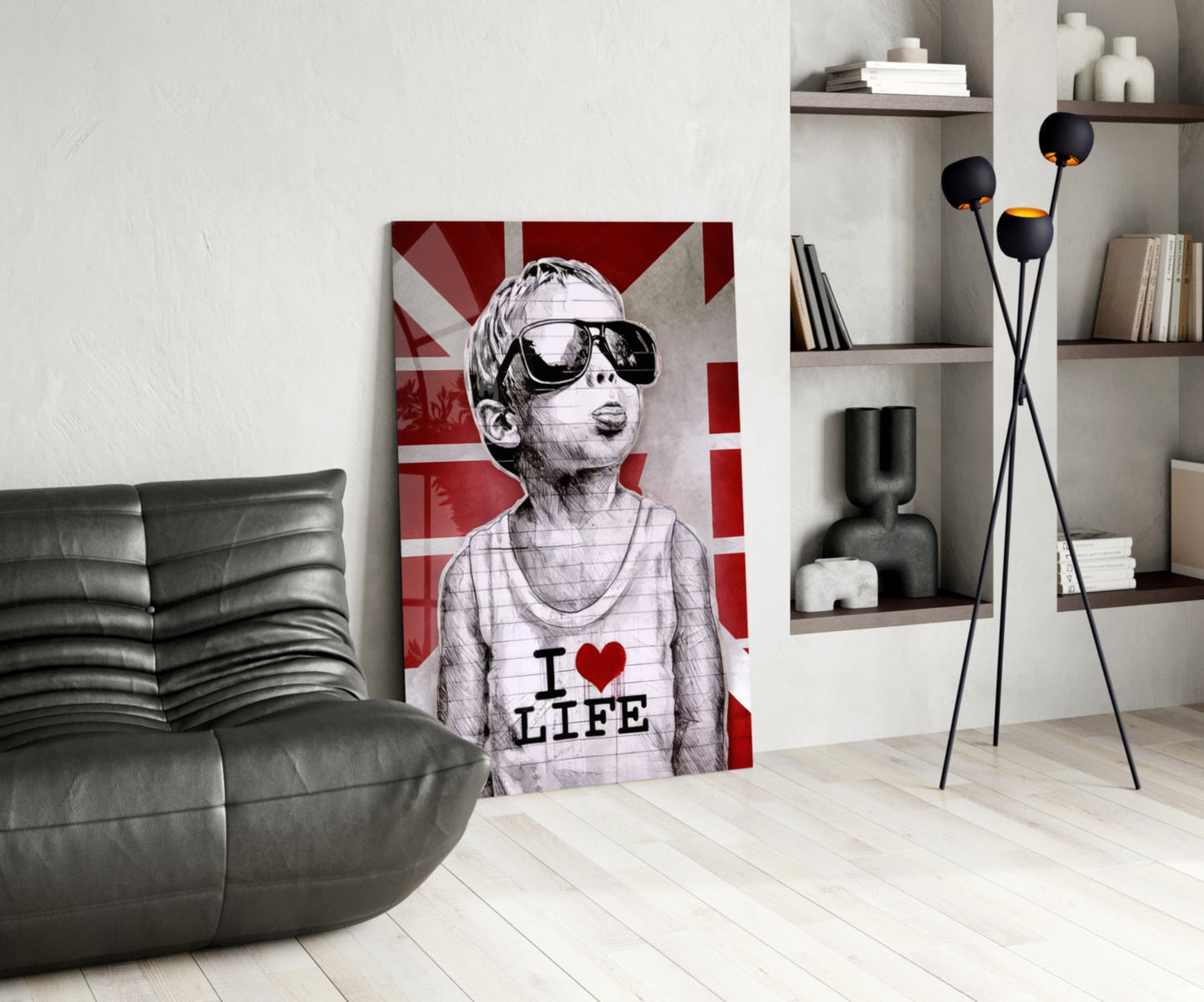 Red Union Jack Sunglasses Boy Glass Wall Art