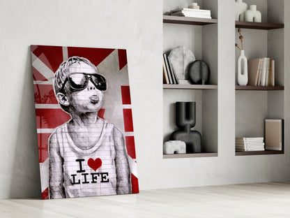 Red Union Jack Sunglasses Boy Glass Wall Art