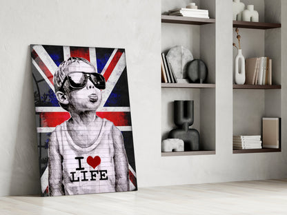 Union Jack Sunglasses Boy Glass Wall Art