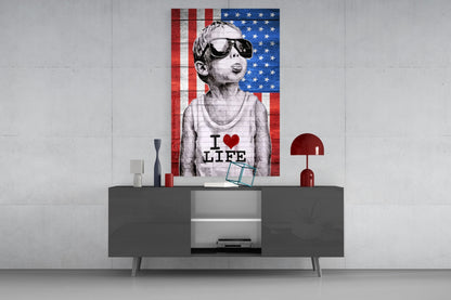 Stars Stripes Sunglasses Boy Glass Wall Art