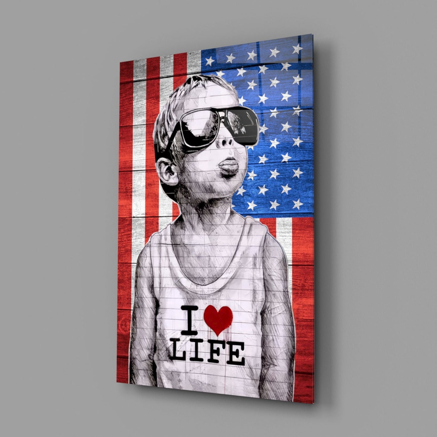 Stars Stripes Sunglasses Boy Glass Wall Art