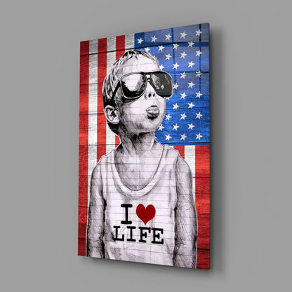 Stars Stripes Sunglasses Boy Glass Wall Art