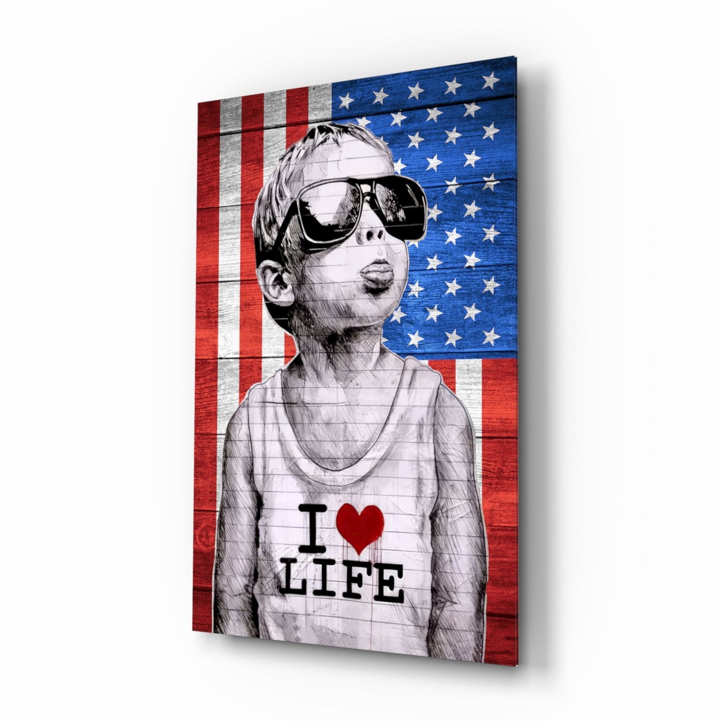 Stars Stripes Sunglasses Boy Glass Wall Art