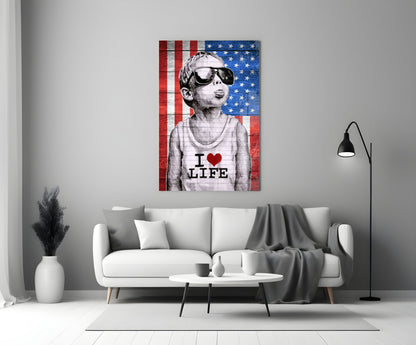 Stars Stripes Sunglasses Boy Glass Wall Art