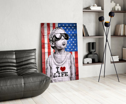Stars Stripes Sunglasses Boy Glass Wall Art