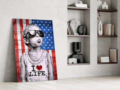 Stars Stripes Sunglasses Boy Glass Wall Art