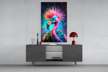 Punk Mohawk Flamingo Teal Face Glass Wall Art