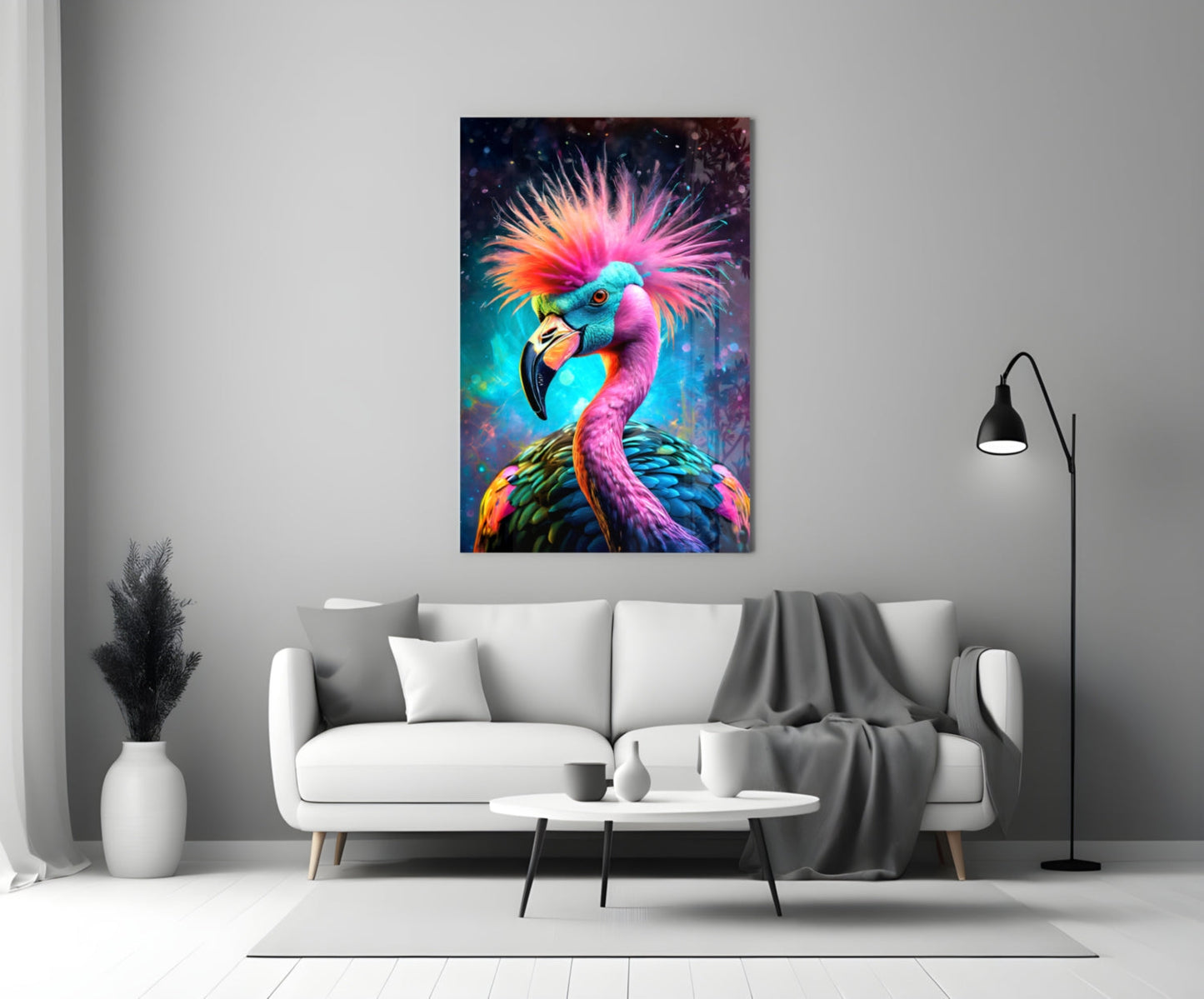 Punk Mohawk Flamingo Teal Face Glass Wall Art
