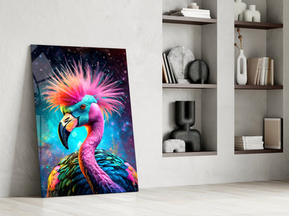 Punk Mohawk Flamingo Teal Face Glass Wall Art