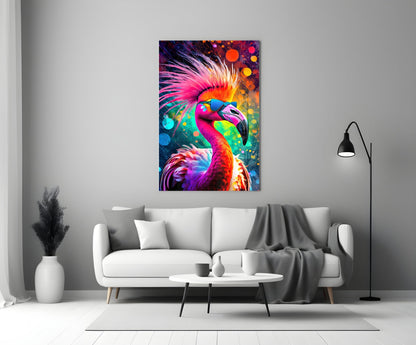 Flamingo in Sunglasses Neon Bokeh Glass Wall Art