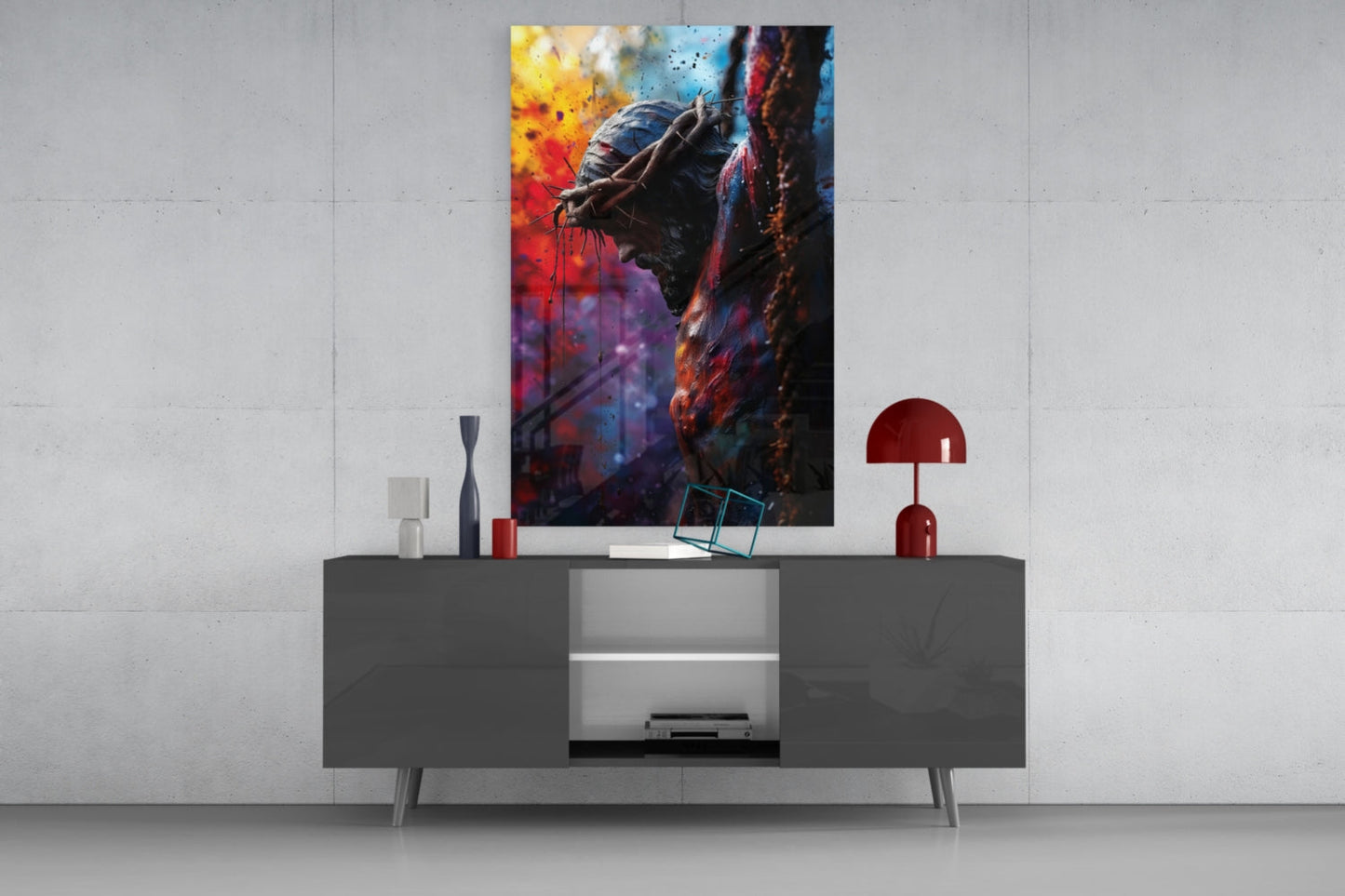 Crown Of Thorns Colorful Splatter Glass Wall Art