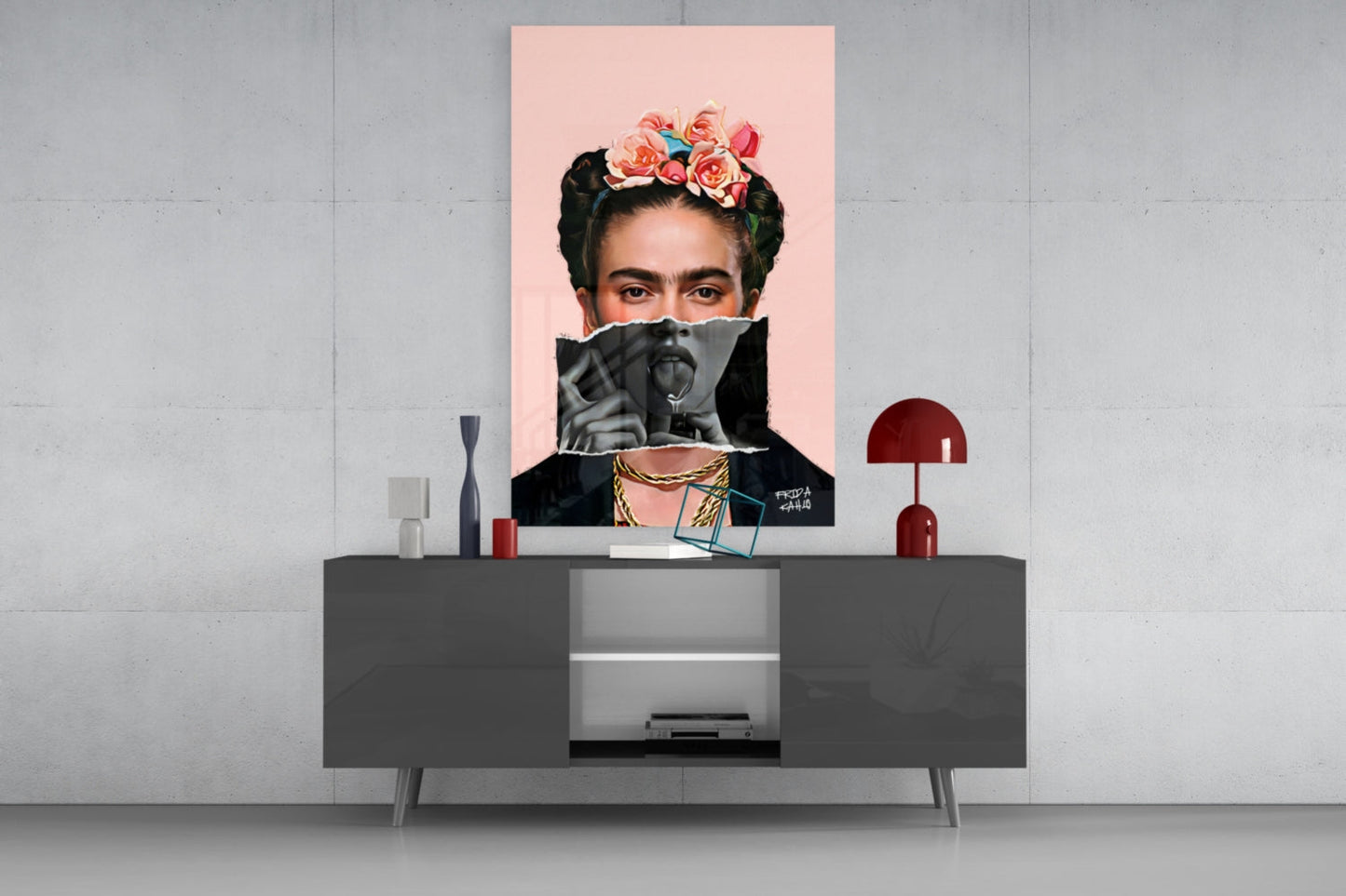 Contemporary Floral Crown Portrait Glass Wall Art || Designer Collection