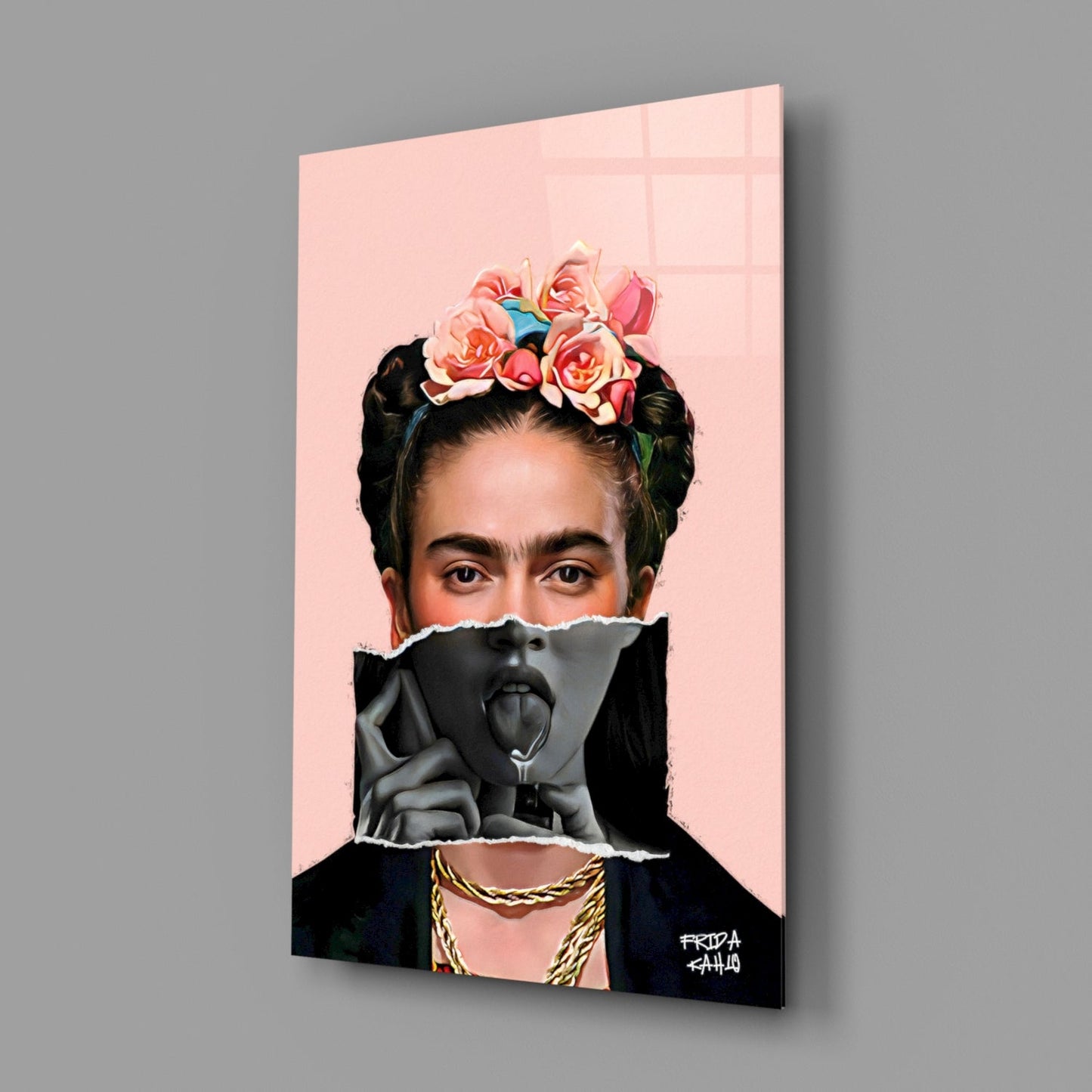 Contemporary Floral Crown Portrait Glass Wall Art || Designer Collection
