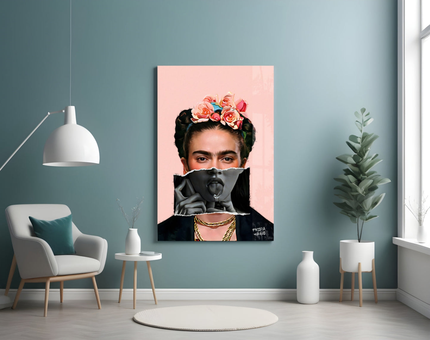 Contemporary Floral Crown Portrait Glass Wall Art || Designer Collection