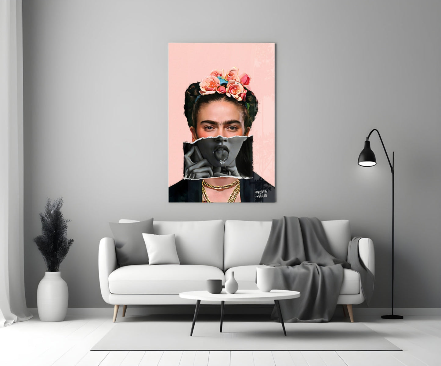 Contemporary Floral Crown Portrait Glass Wall Art || Designer Collection