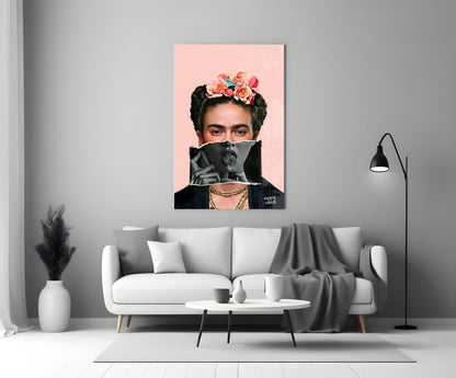 Contemporary Floral Crown Portrait Glass Wall Art || Designer Collection