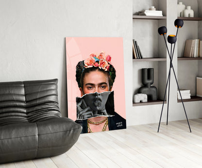 Contemporary Floral Crown Portrait Glass Wall Art || Designer Collection