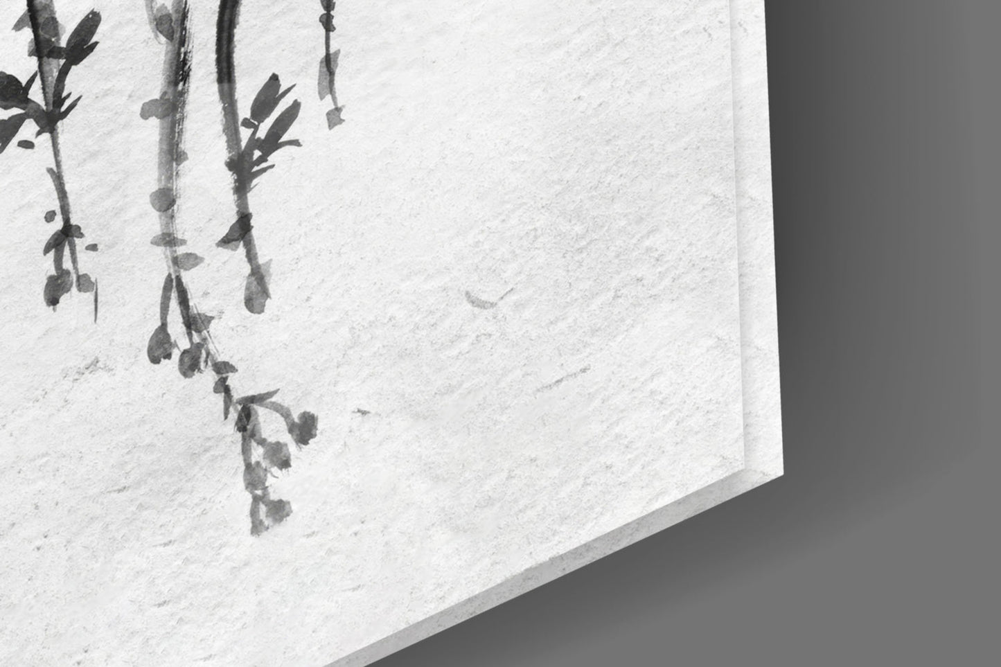Black and White Bird on Blossom Branch Glass Wall Art