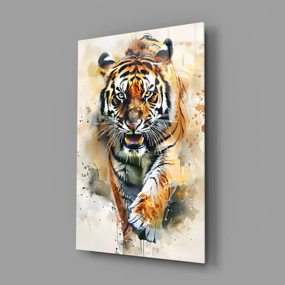 Watercolor Prowling Tiger Splash Glass Wall Art