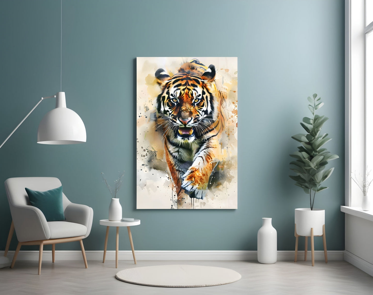 Watercolor Prowling Tiger Splash Glass Wall Art