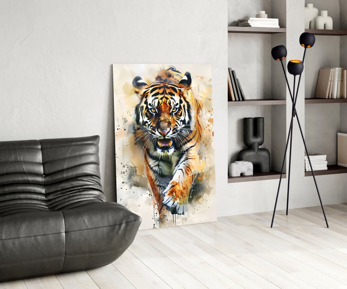 Watercolor Prowling Tiger Splash Glass Wall Art