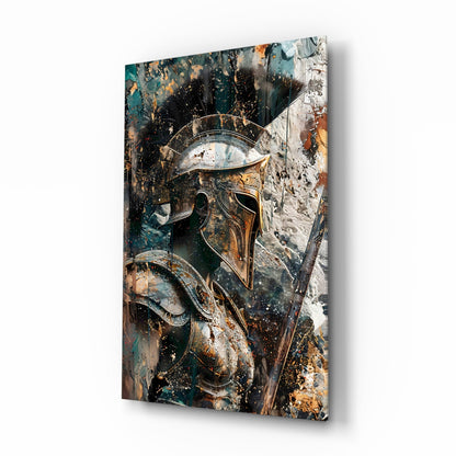Teal Gold Spartan Helmet Glass Wall Art