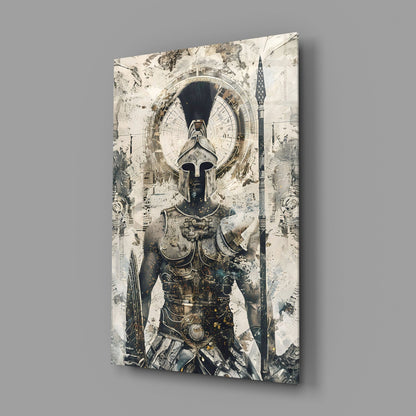 Armored Spartan Compass Glass Wall Art