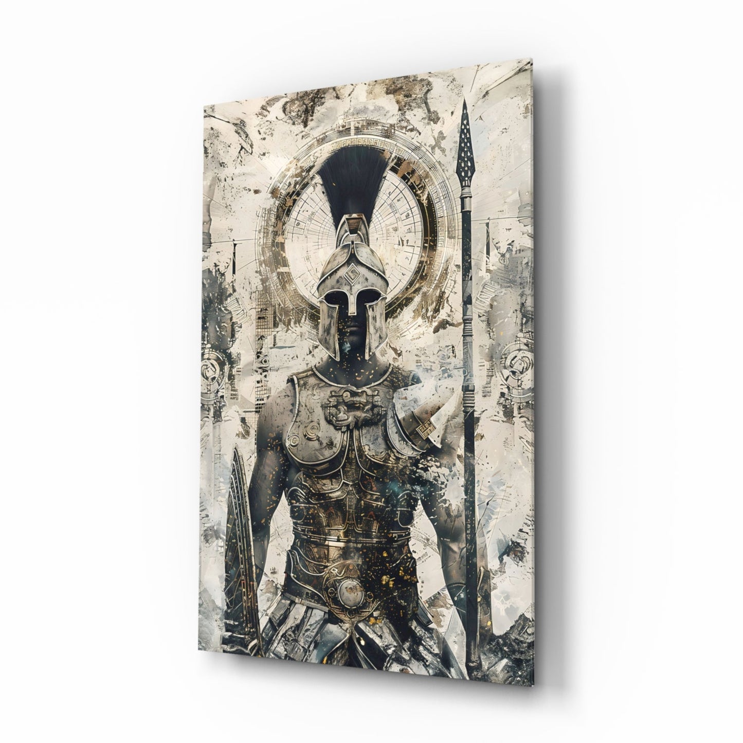 Armored Spartan Compass Glass Wall Art