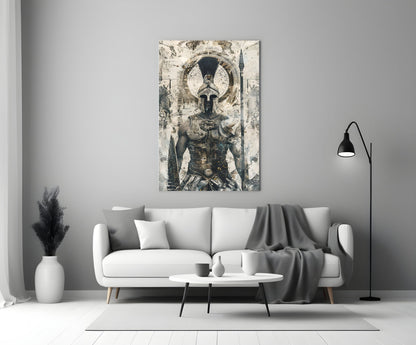 Armored Spartan Compass Glass Wall Art