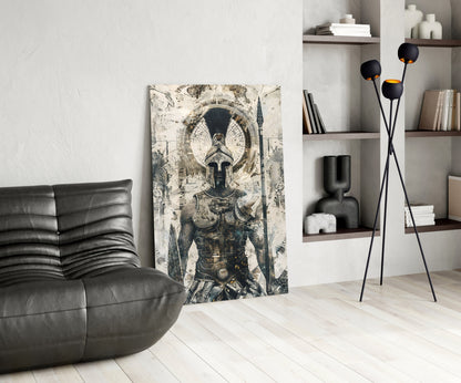 Armored Spartan Compass Glass Wall Art