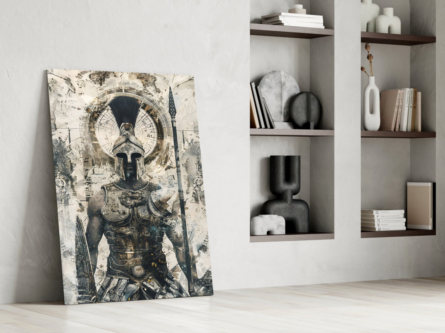 Armored Spartan Compass Glass Wall Art